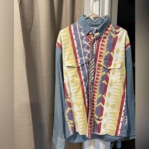 Men’s country western vintage Colorful Geometric Button-Up Shirt Sz lg